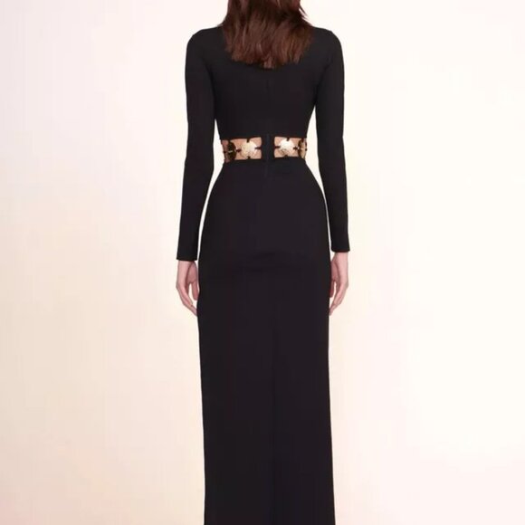 STAUD BLACK DELPHINE GOLD LOGO COIN CUTOUT MAXI DRESS BLACK SZ 8 LONG SLEEVE - Picture 10 of 15